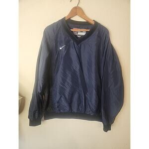 Nike Team Mens Size MEDIUM Swoosh Navy Windbreaker Pullover VNeck w/ pockets